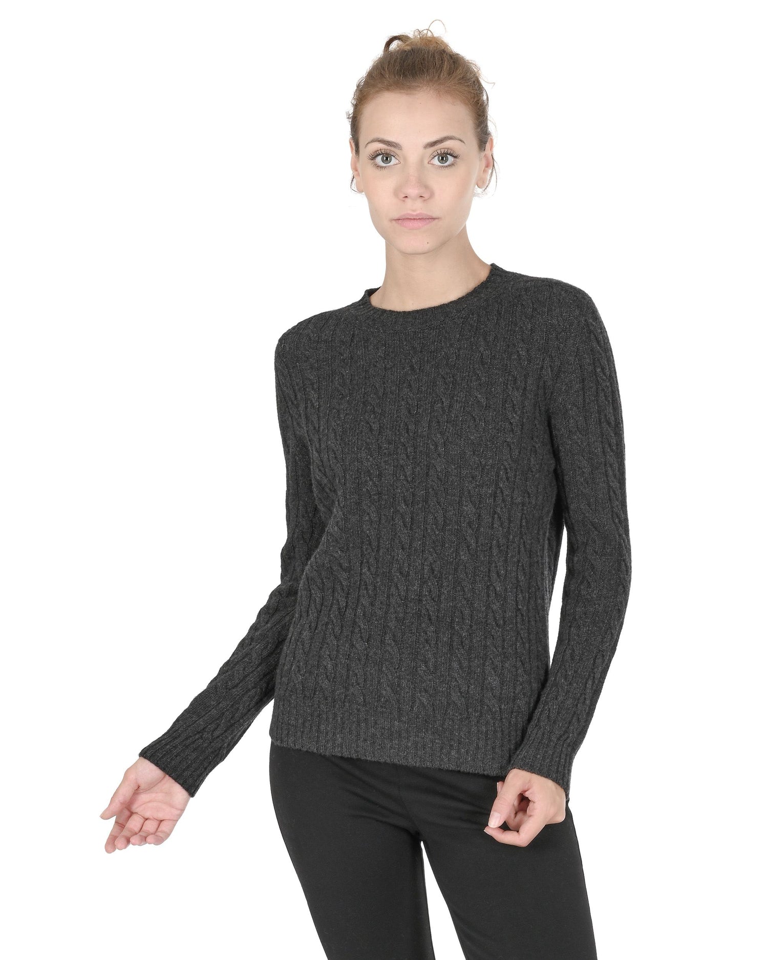 Crown of Edinburgh Cashmere Womens Round Neck Sweater COE 0013 DARK GREY