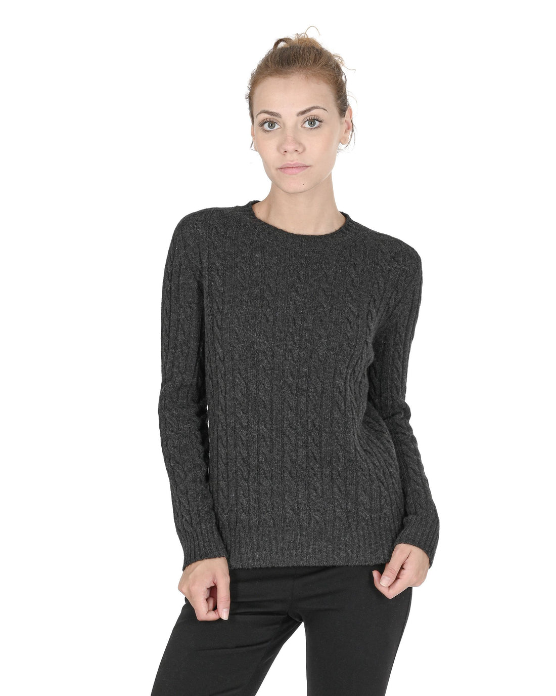 Crown of Edinburgh Cashmere Womens Round Neck Sweater COE 0013 DARK GREY