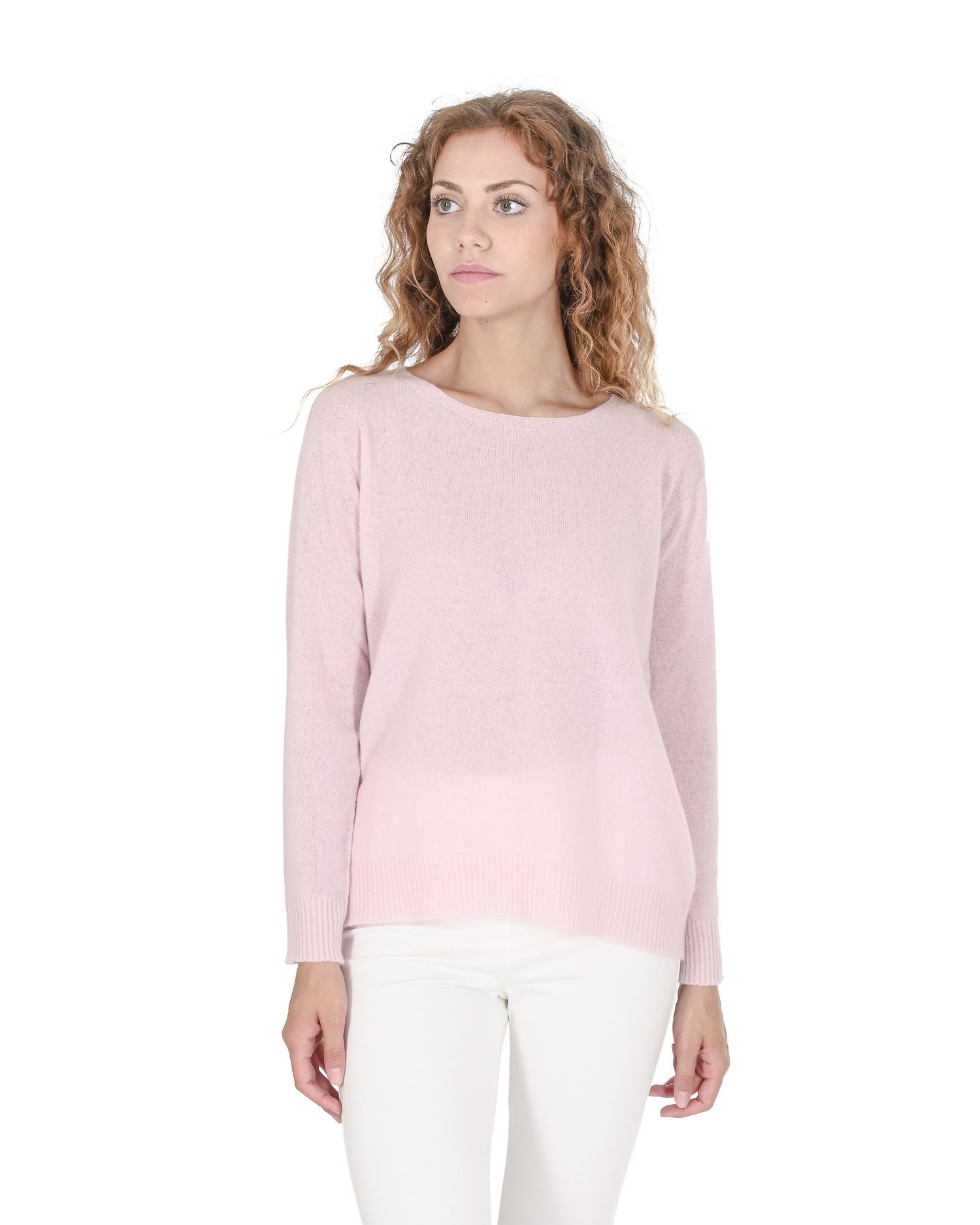 Crown of Edinburgh Cashmere Womens Square Neck Sweater COE 006 DUSTY PINK