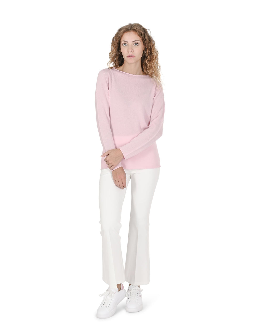 Crown of Edinburgh Cashmere Womens Boat Neck Sweater COE 0025 LIGHT PINK