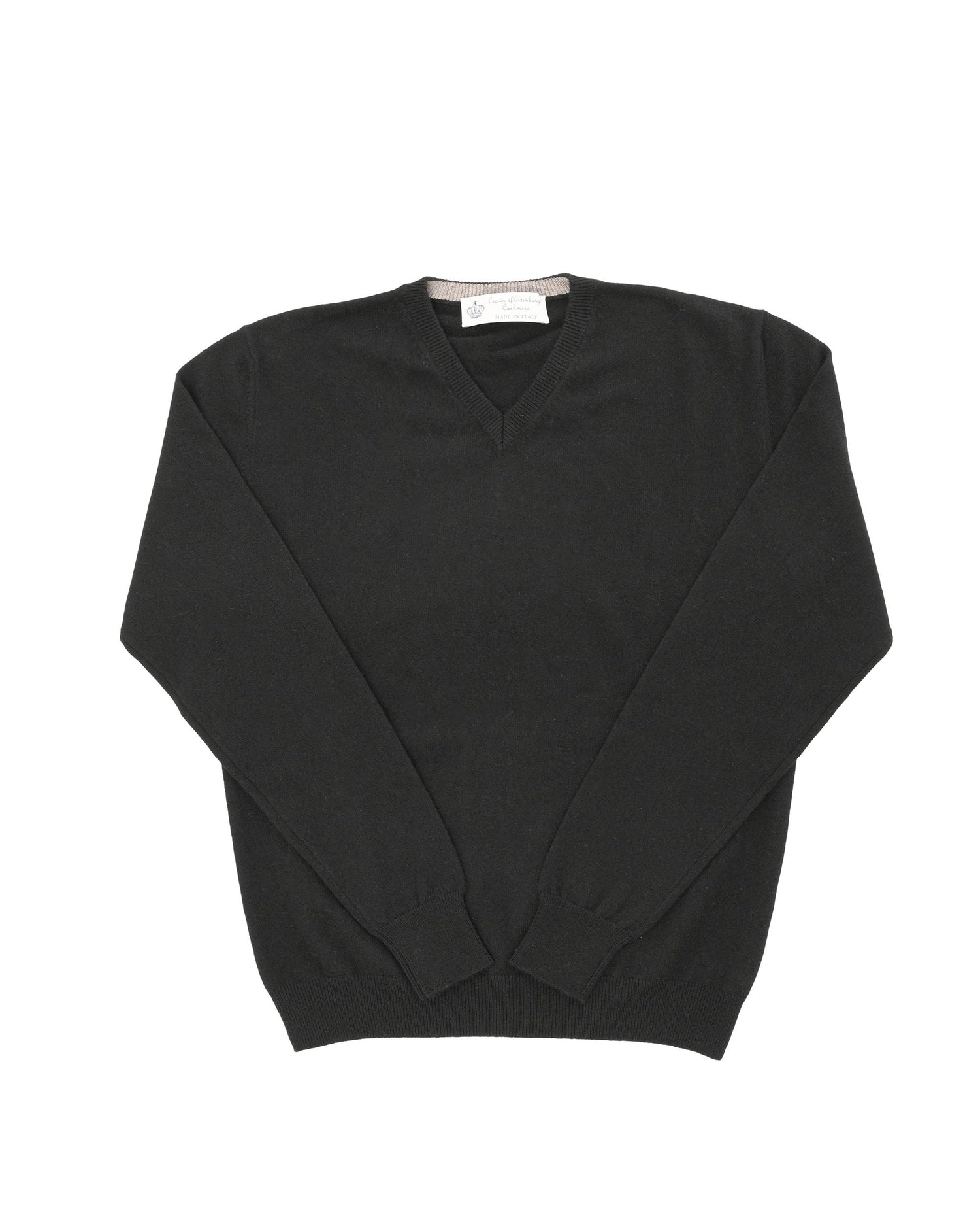 Crown of Edinburgh Cashmere Mens V Neck Sweater COE 0012 BLACK