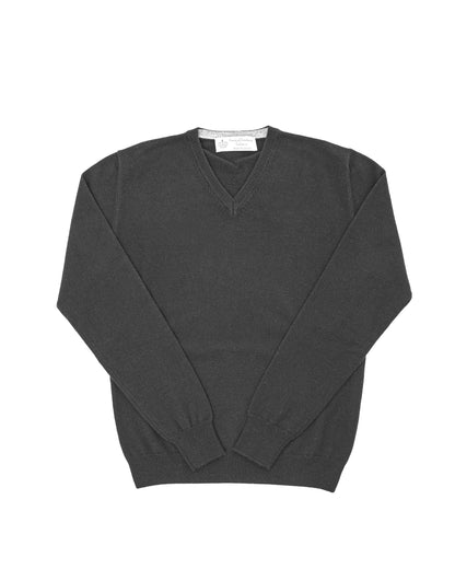 Crown of Edinburgh Cashmere Mens V Neck Sweater COE 0012 DARK GREY