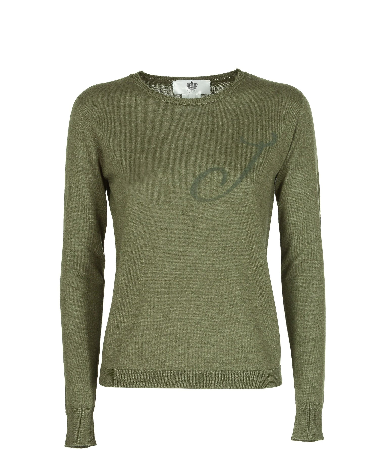 Crown of Edinburgh Cashmere Long Sleeve ART 004 GREEN LETTER J