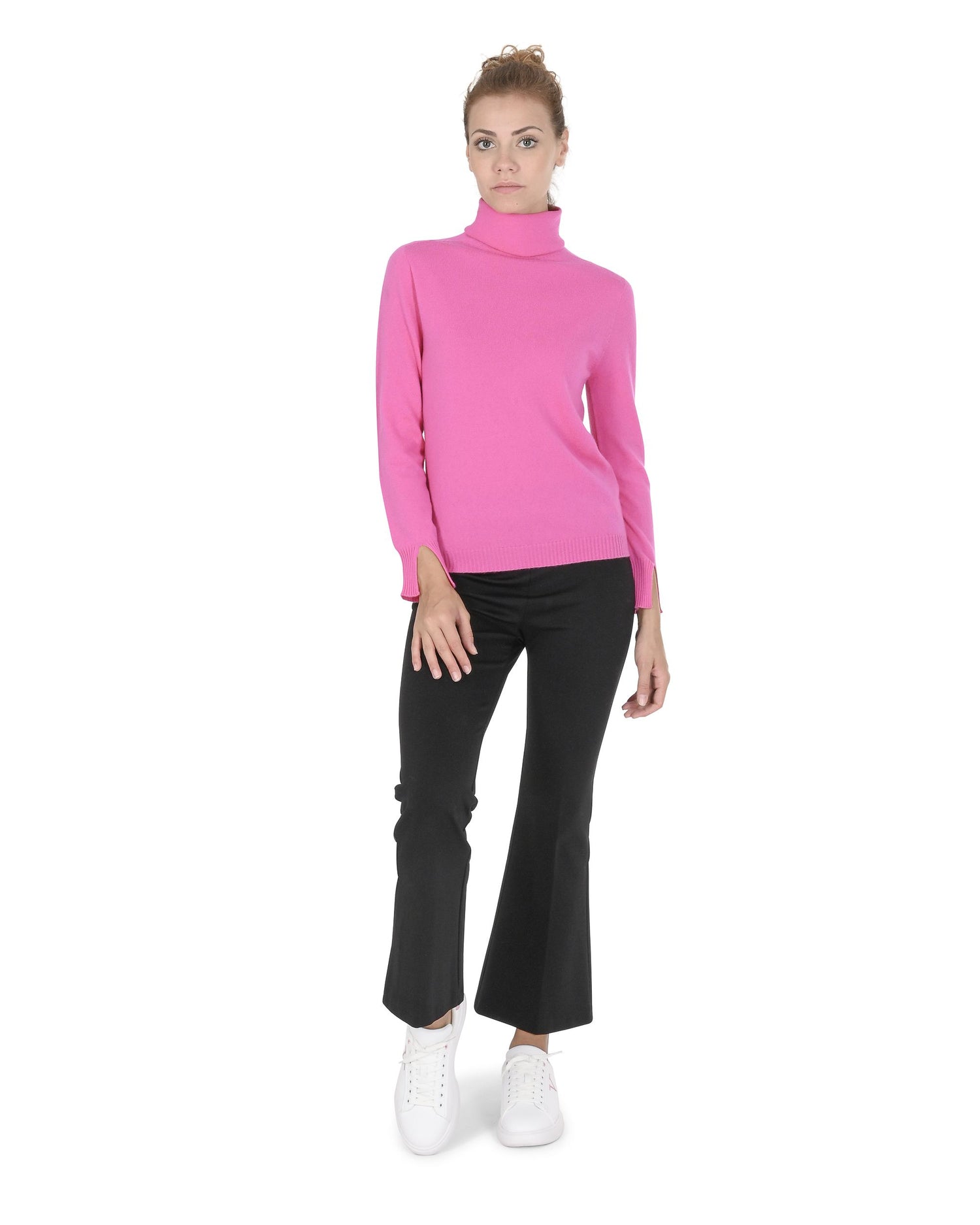 Crown of Edinburgh Cashmere Womens Turtleneck Sweater COE 0023 FUSCHIA