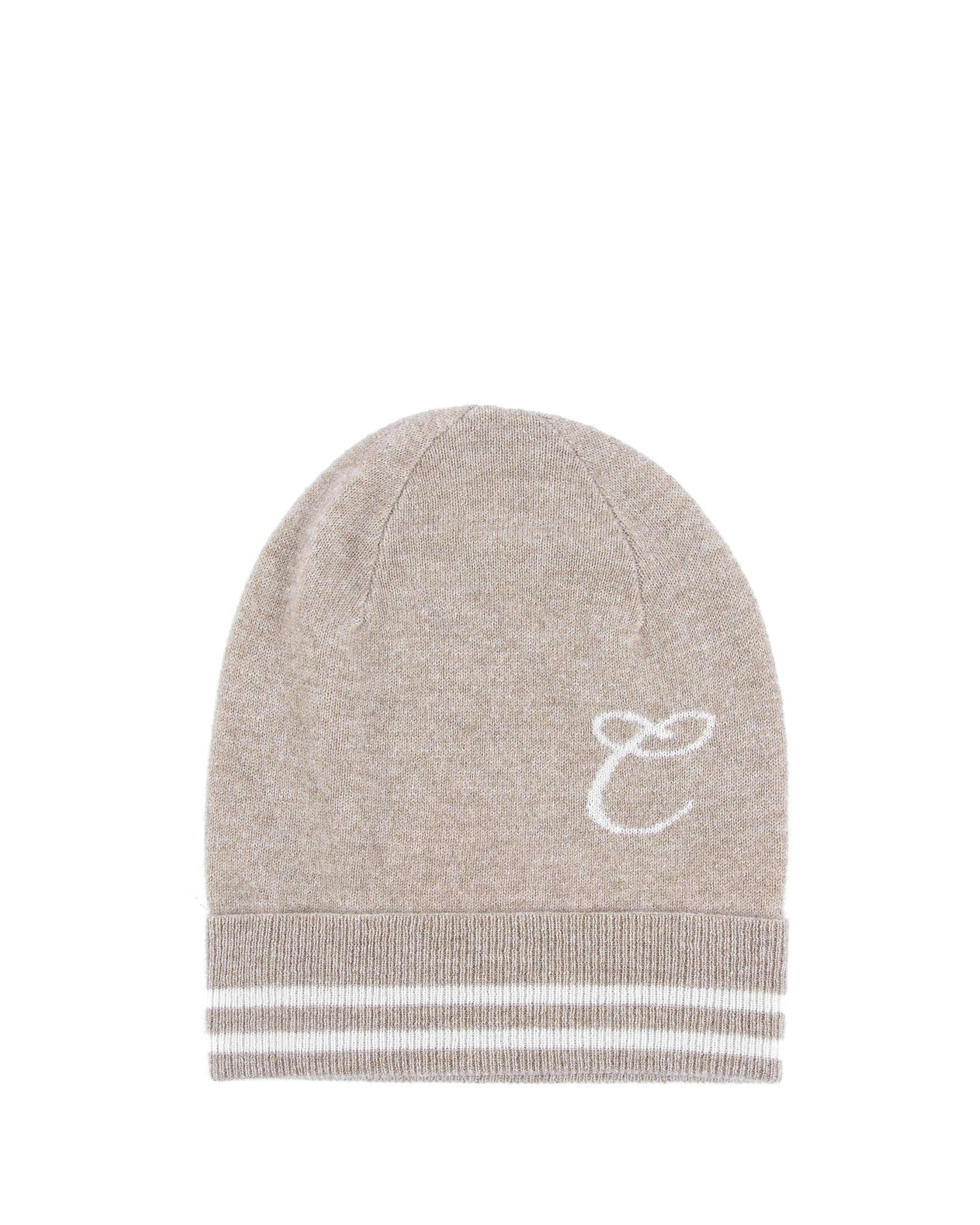 Crown of Edinburgh Cashmere Monogrammed Beanie BRUNTSFIELD CAMEL C