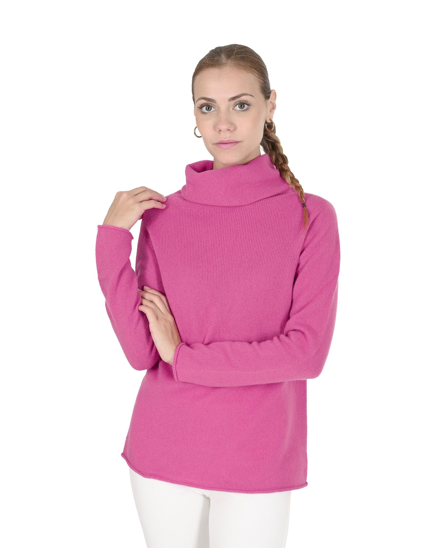 Crown of Edinburgh Cashmere Womens Turtleneck Sweater COE 0018 FUSHIA