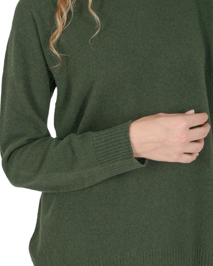 Crown of Edinburgh Cashmere Womens Square Neck Sweater COE 006 OLIVE GREEN