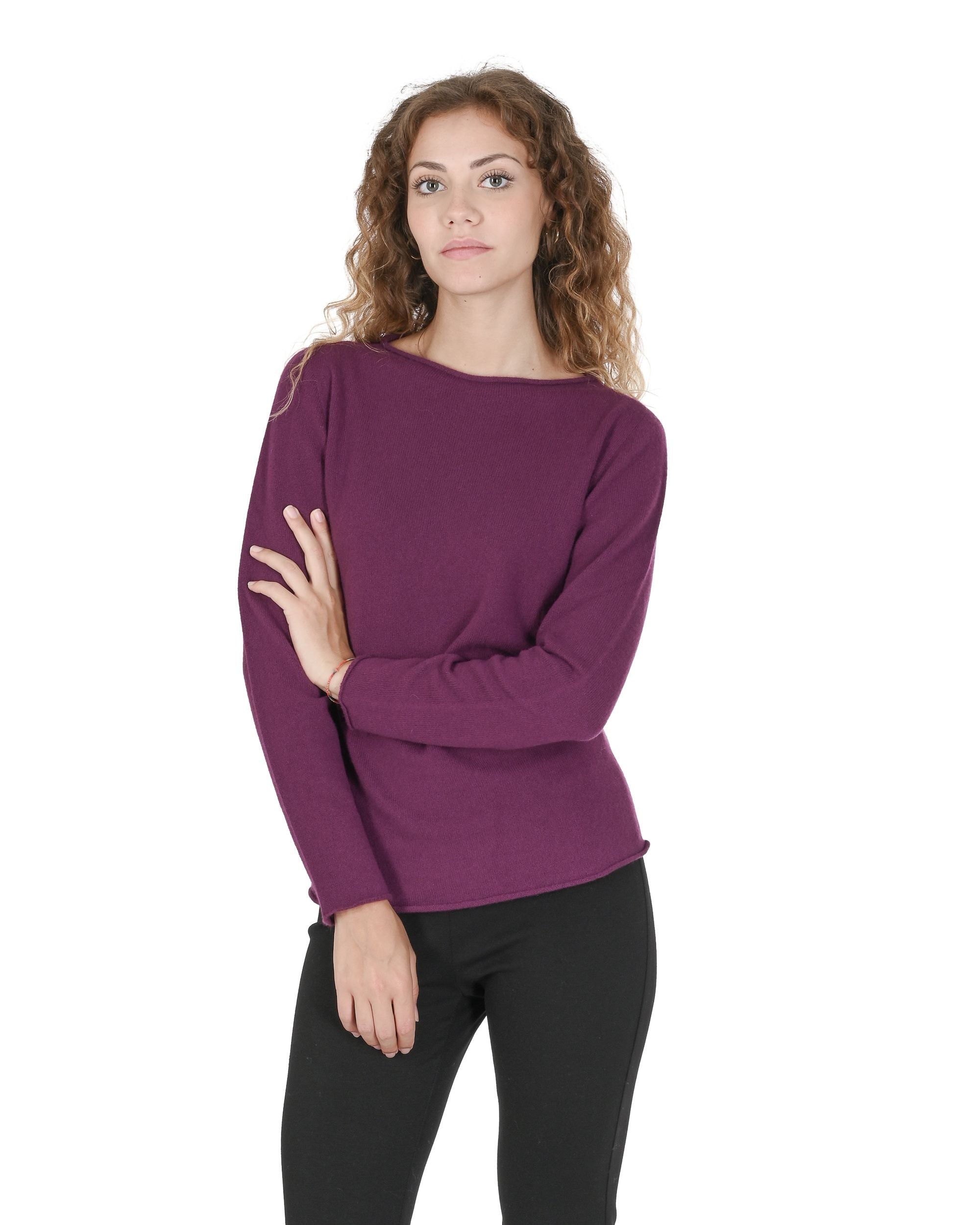 Crown of Edinburgh Cashmere Womens Boat Neck Sweater COE 0025 PURPLE