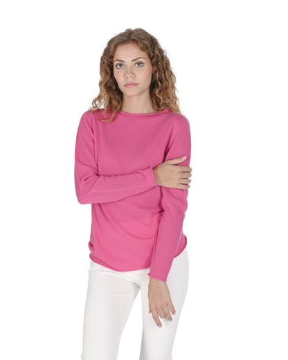 Crown of Edinburgh Cashmere Womens Boat Neck Sweater COE 0025 FUSCHIA