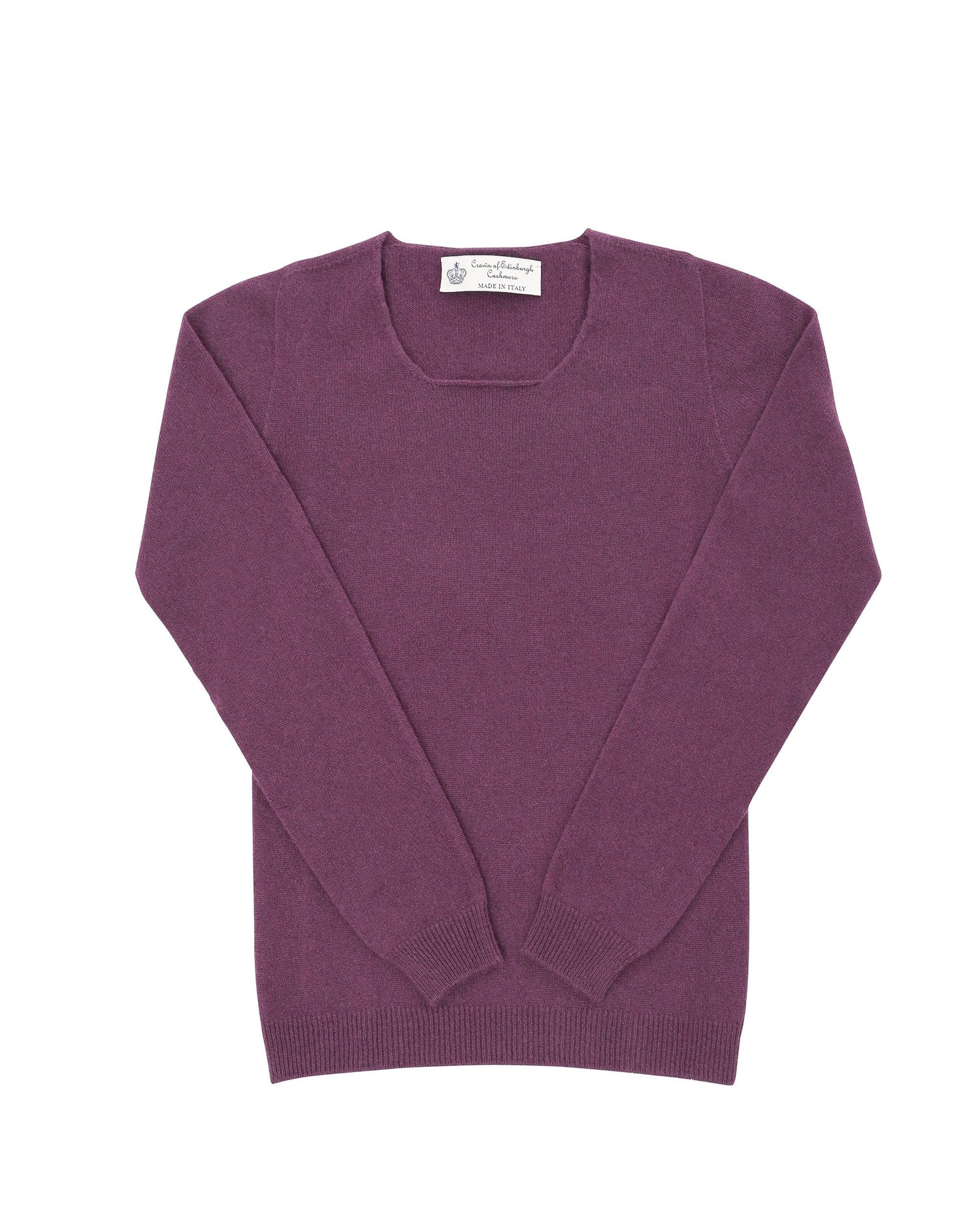 Crown of Edinburgh Cashmere Womens Square Neck Sweater COE 0024 BURGUNDY