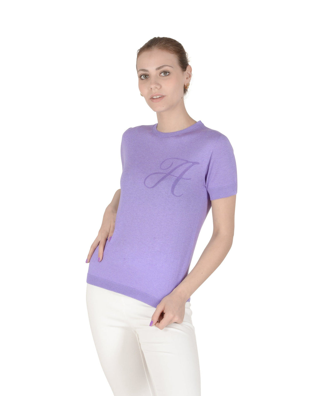 Crown of Edinburgh Cashmere Short Sleeve ART 003 LILAC LETTER A