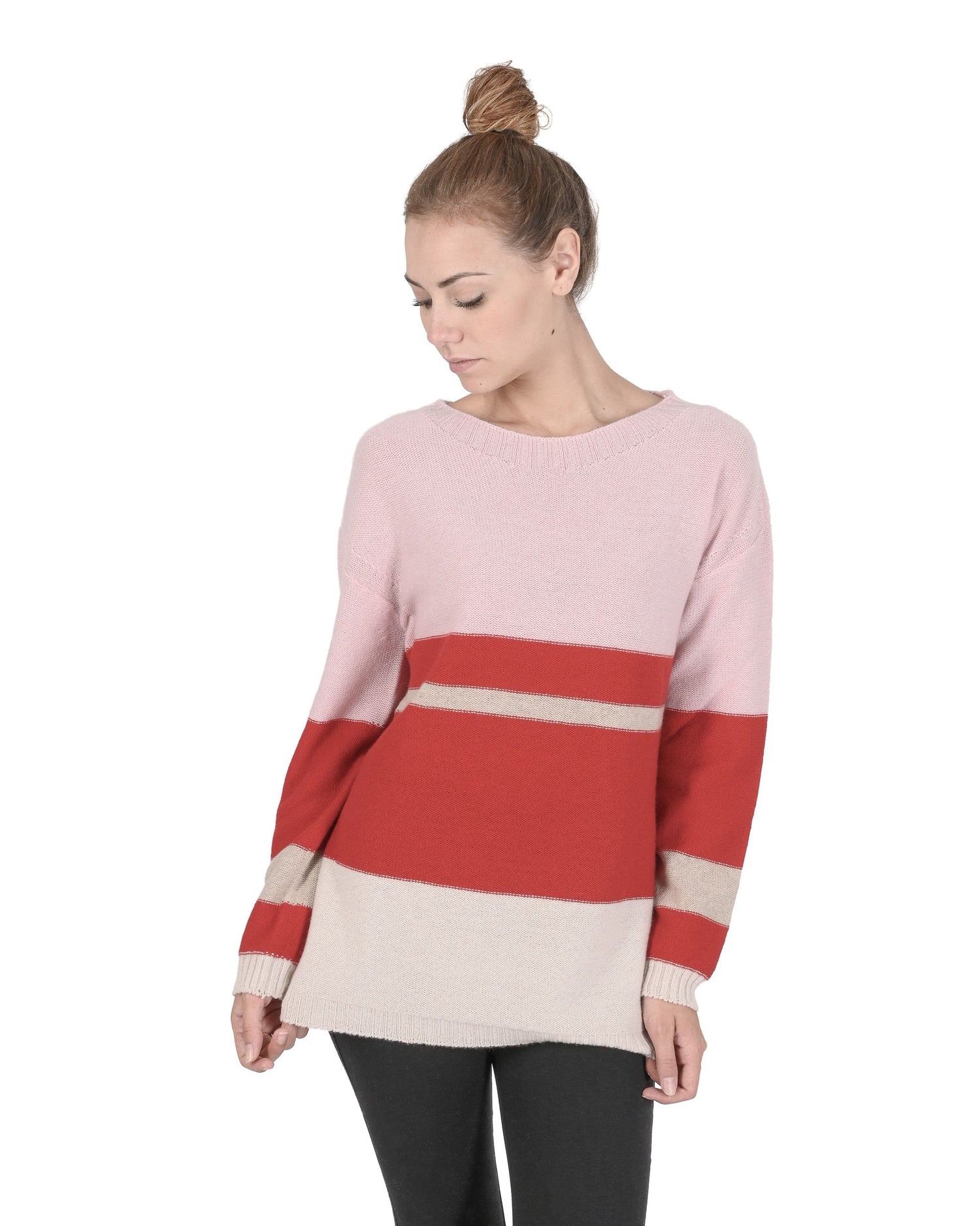 Crown of Edinburgh Cashmere Womens Boat Neck Sweater COE 0017 PINK/RED