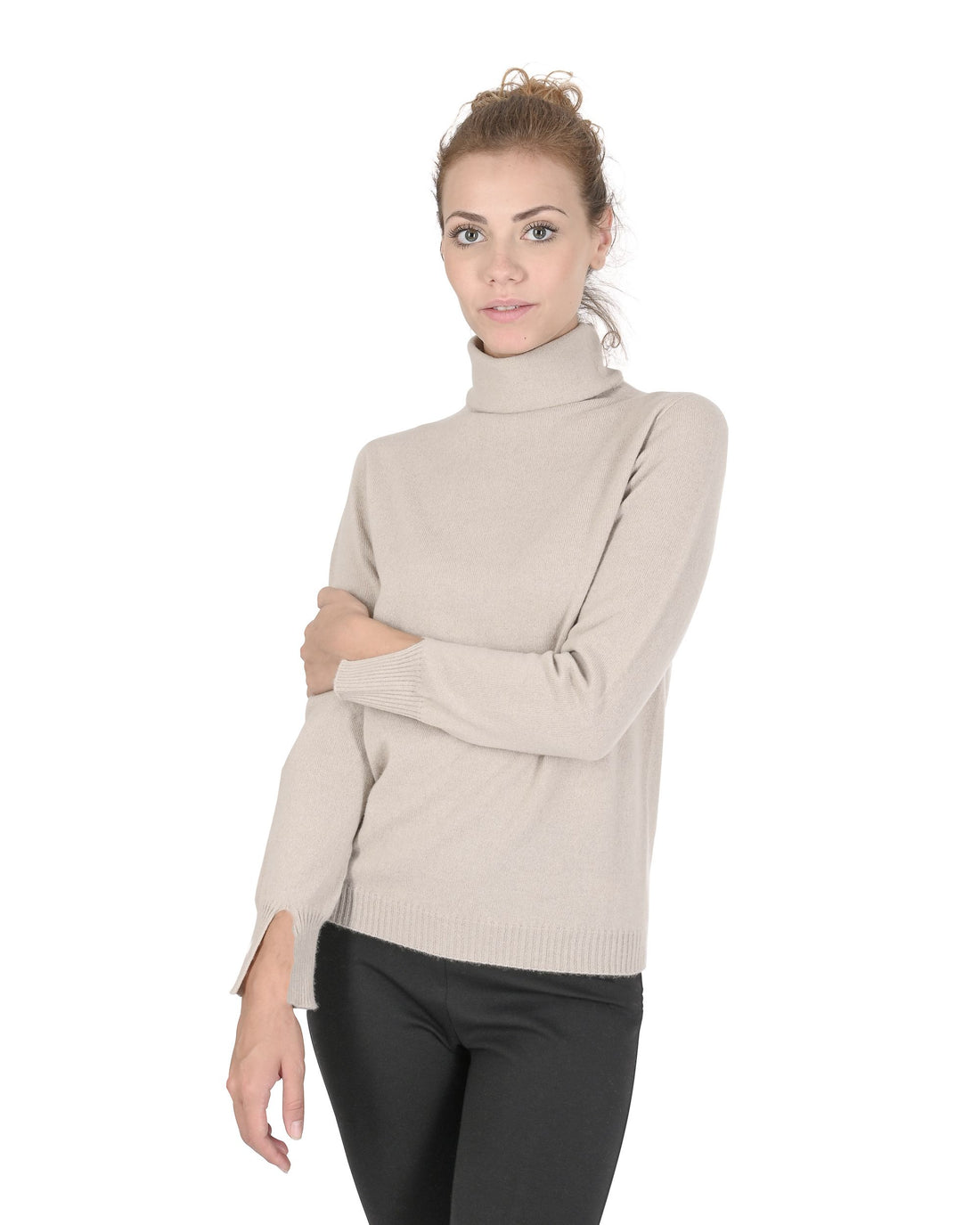 Crown of Edinburgh Cashmere Womens Turtleneck Sweater COE 0023 TAUPE