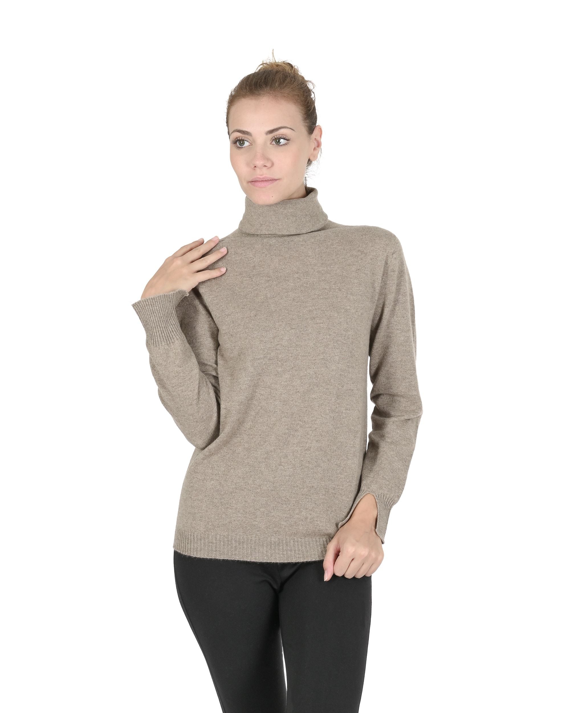 Crown of Edinburgh Cashmere Womens Turtleneck Sweater COE 0023 ECRU