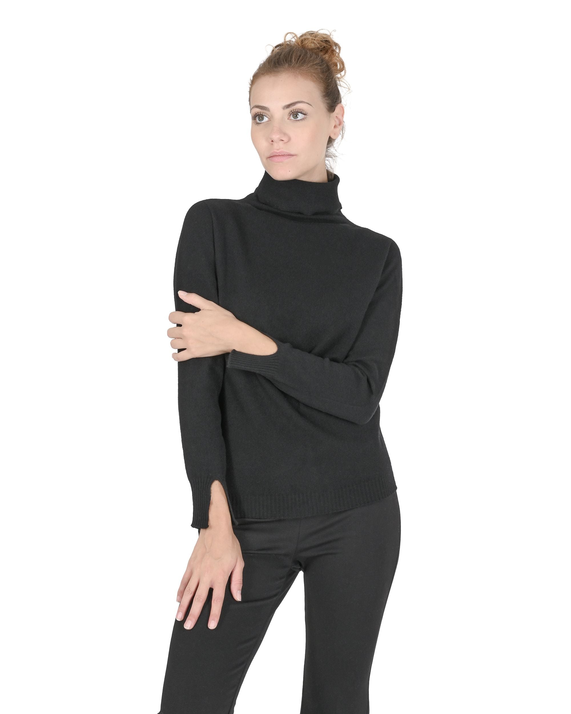 Crown of Edinburgh Cashmere Womens Turtleneck Sweater COE 0023 BLACK