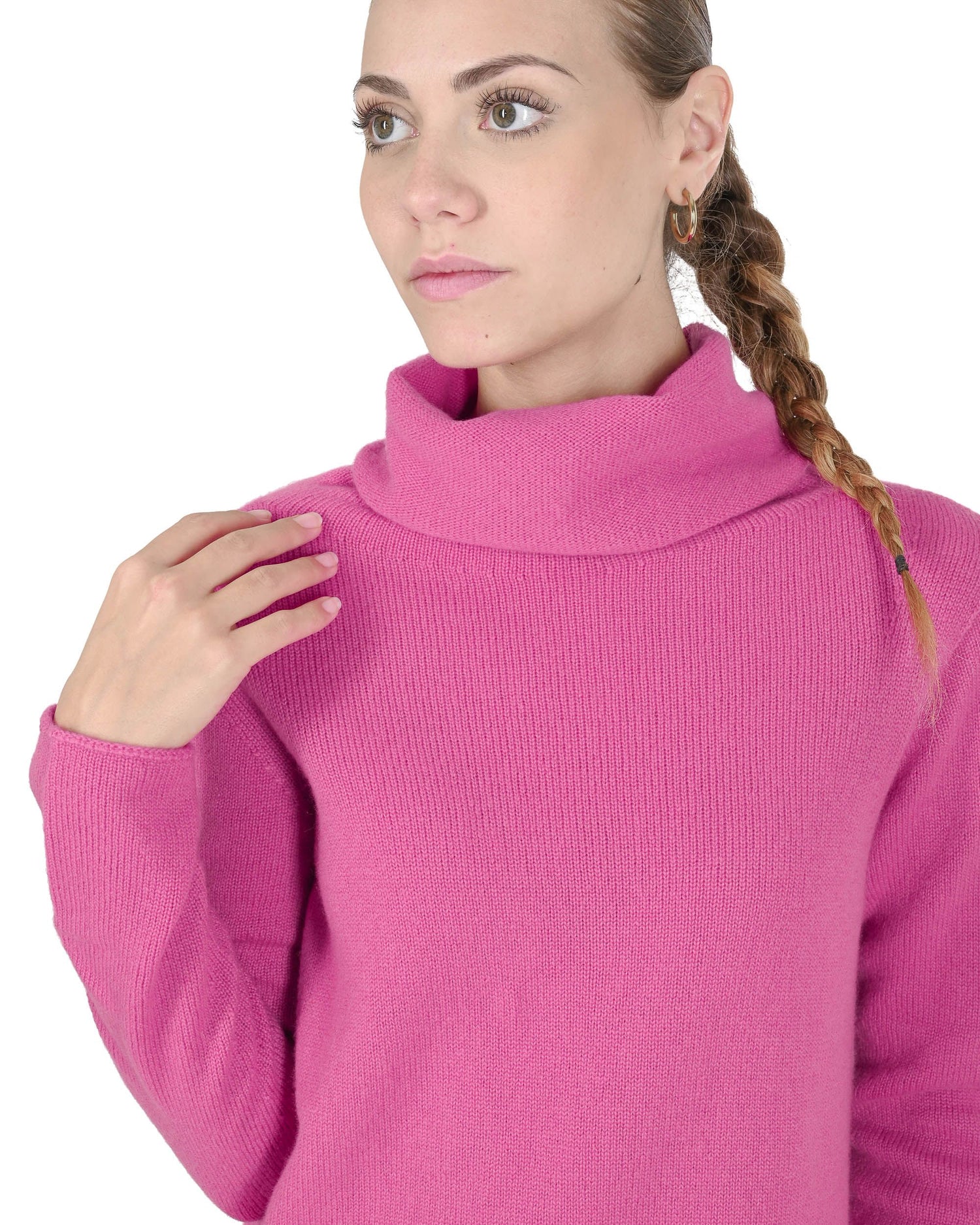 Crown of Edinburgh Cashmere Womens Turtleneck Sweater COE 0018 FUSHIA