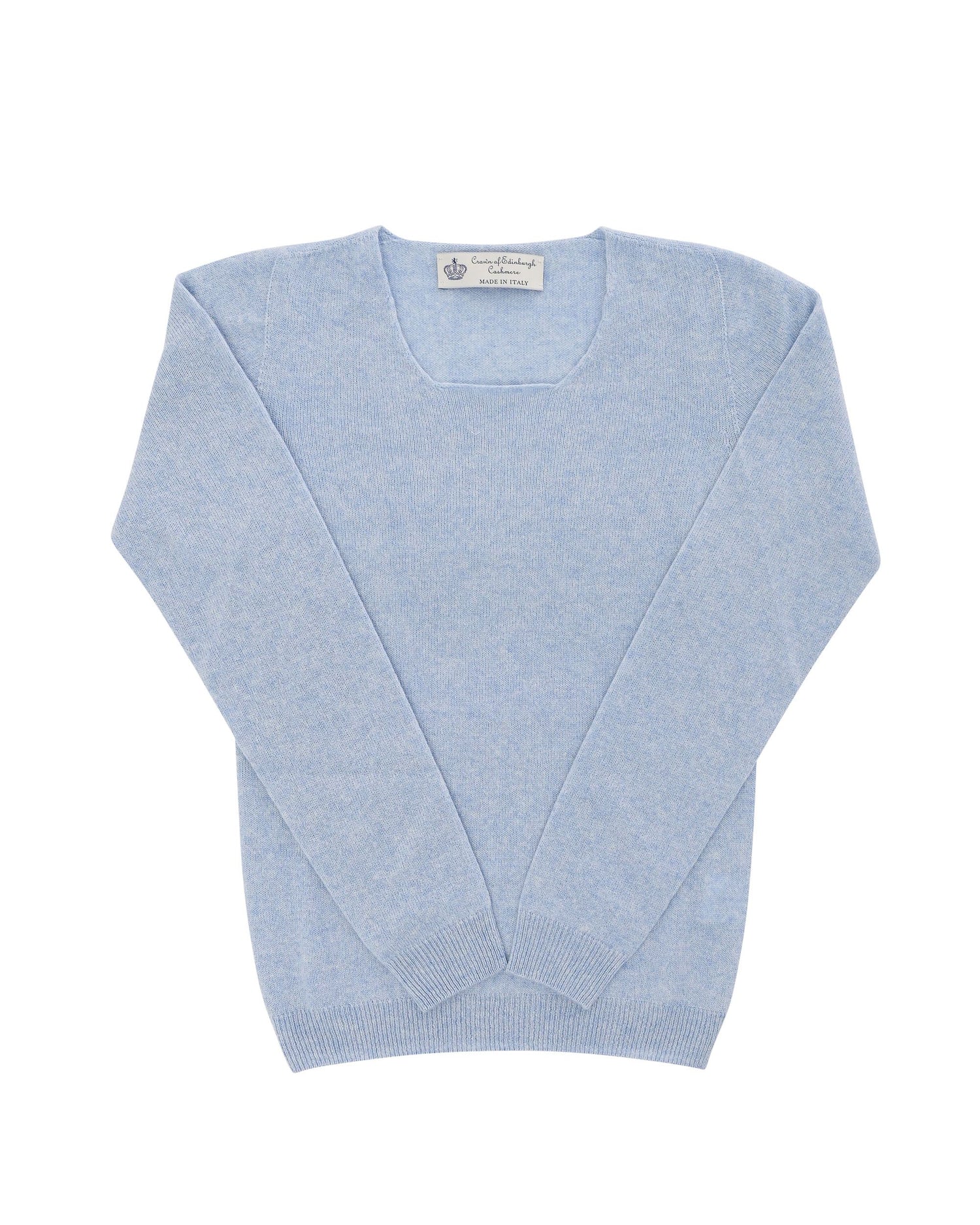 Crown of Edinburgh Cashmere Womens Square Neck Sweater COE 0024 LIGHT BLUE