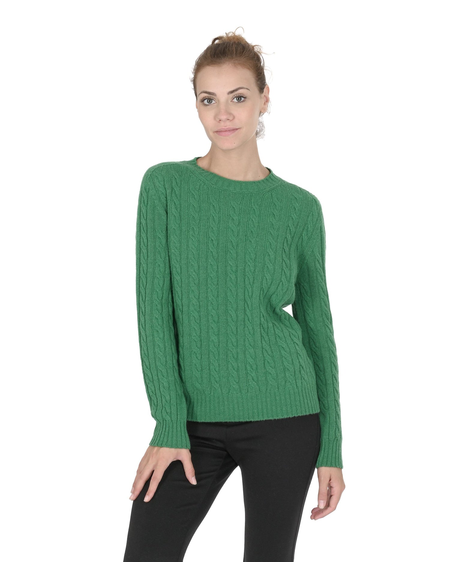 Crown of Edinburgh Cashmere Womens Round Neck Sweater COE 0033 GREEN