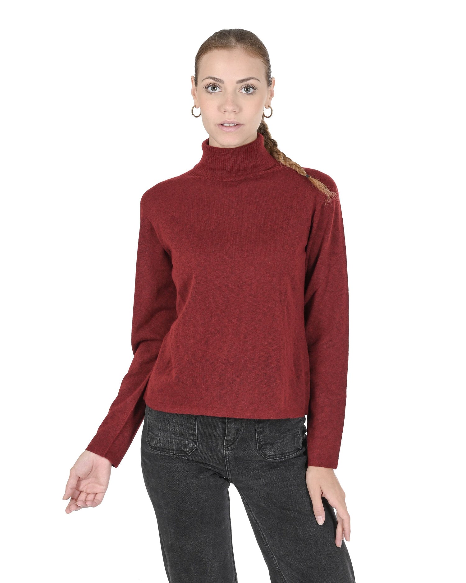 Crown of Edinburgh Cashmere Womens Turtleneck Sweater COE 0020 DARK RED