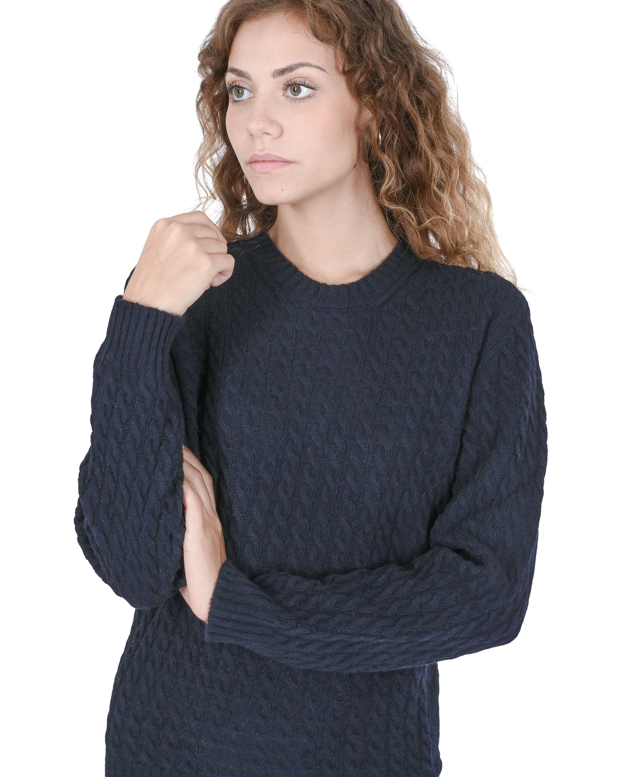 Crown of Edinburgh Cashmere Womens Round Neck Sweater COE 0013 NAVY BLUE