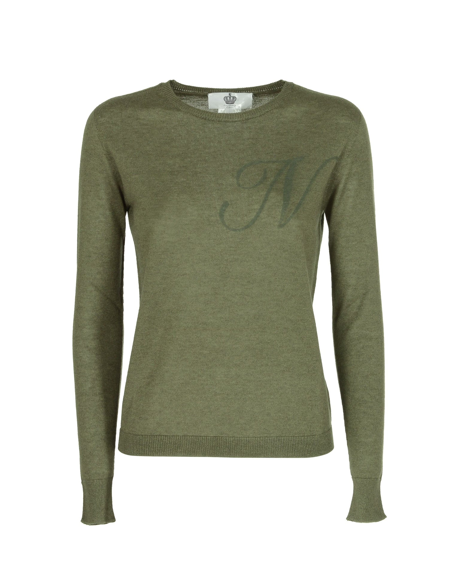 Crown of Edinburgh Cashmere Long Sleeve ART 004 GREEN LETTER N