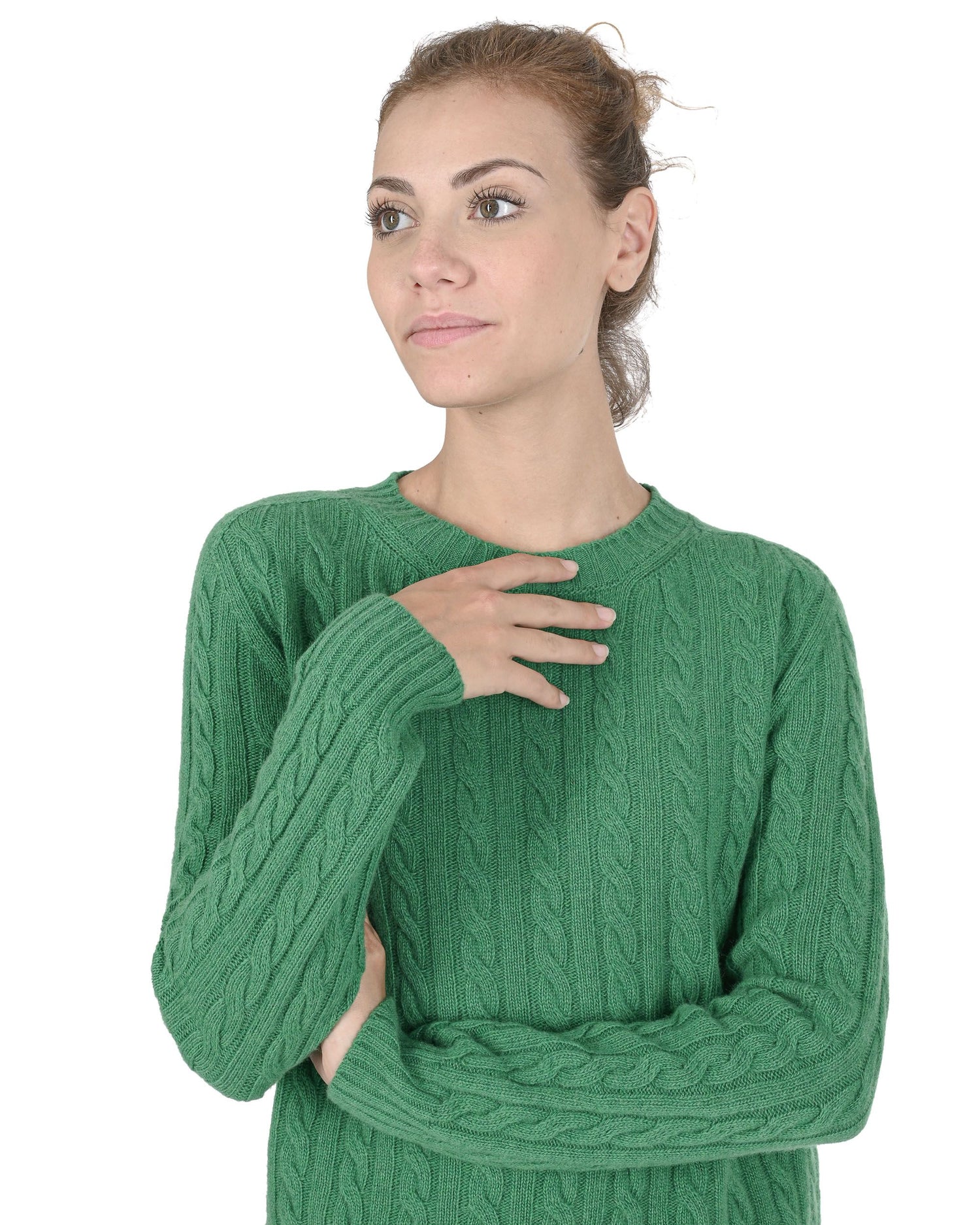 Crown of Edinburgh Cashmere Womens Round Neck Sweater COE 0033 GREEN