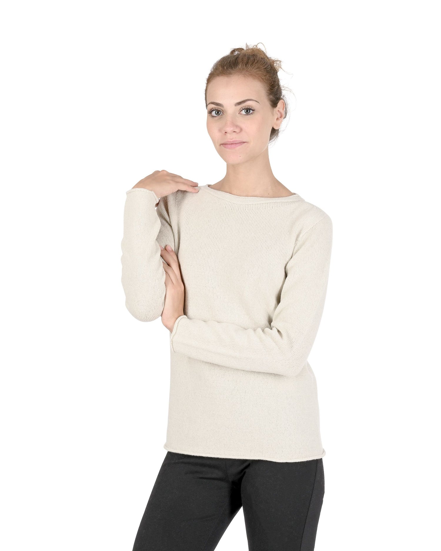 Crown of Edinburgh Cashmere Womens Boat Neck Sweater COE 0015 CREAM