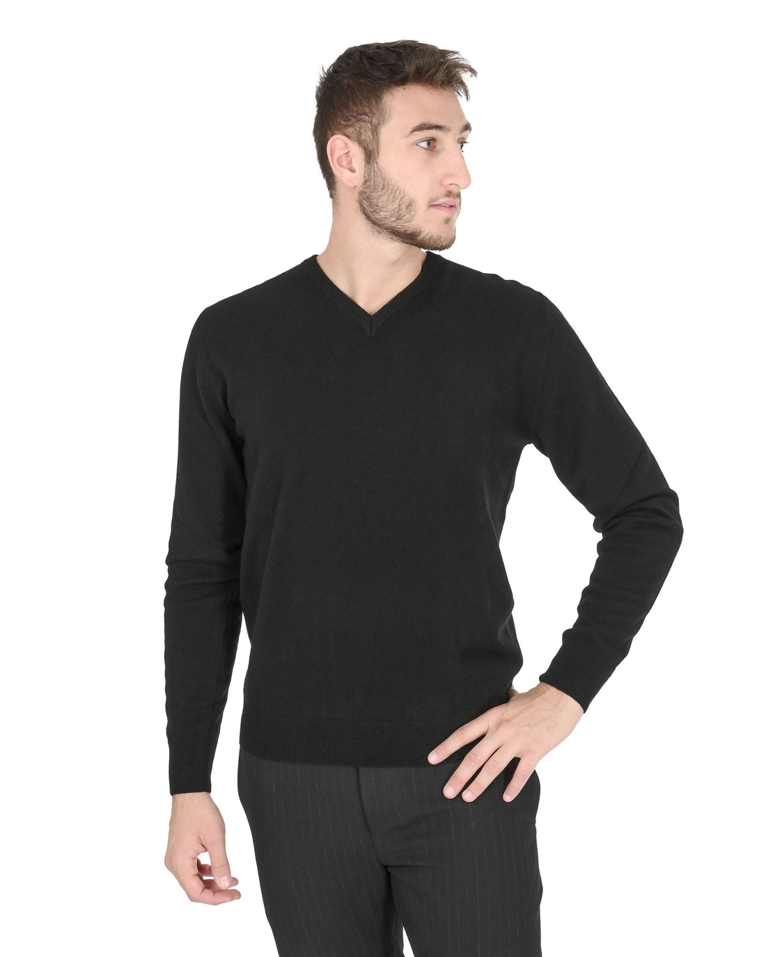 Crown of Edinburgh Cashmere Mens V Neck Sweater COE 0012 BLACK