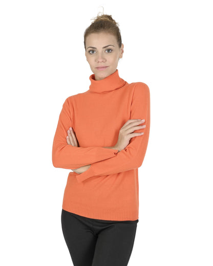 Crown of Edinburgh Cashmere Womens Turtleneck Sweater COE 0023 ORANGE