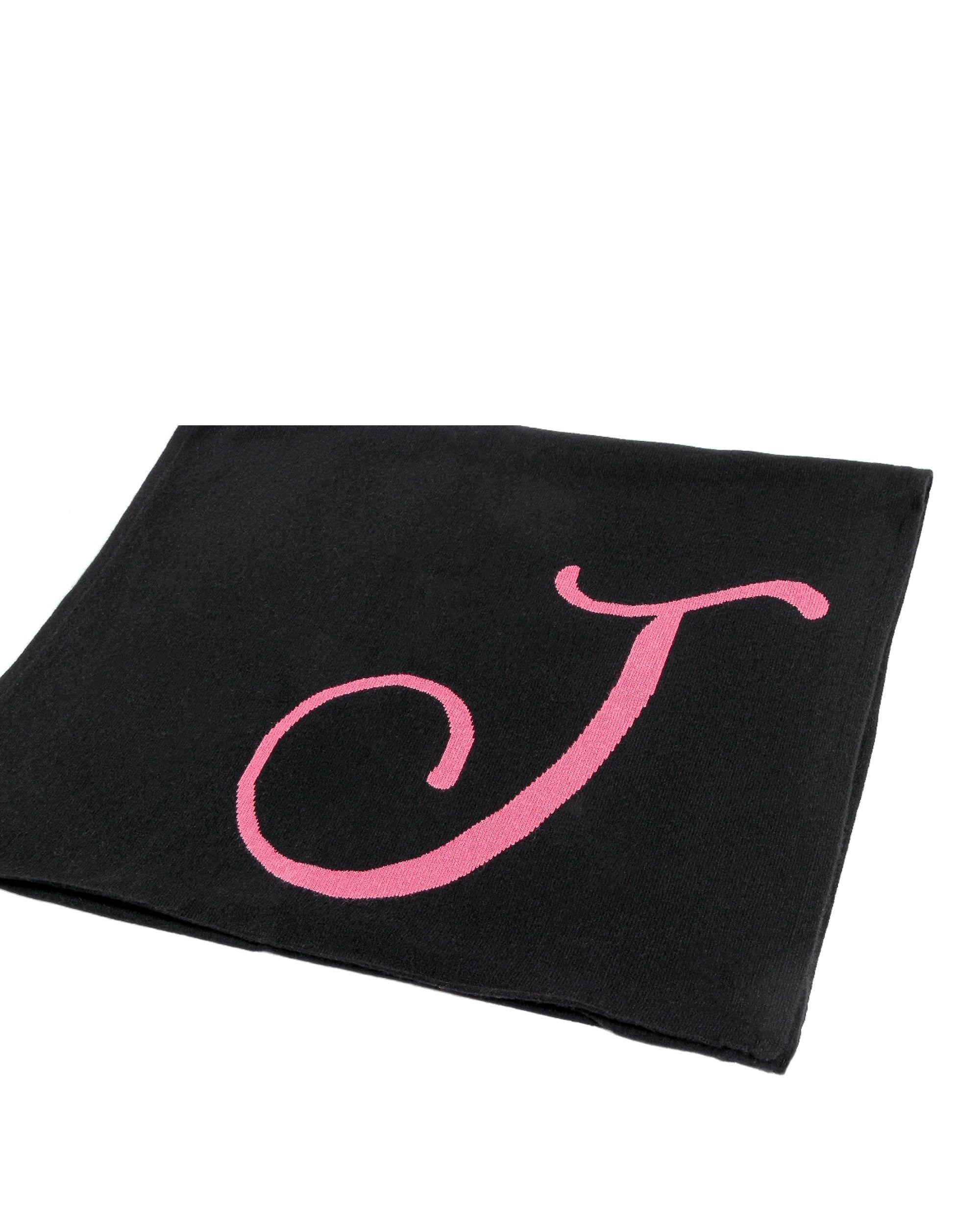 Crown of Edinburgh Cashmere Monogrammed Scarf DEAN VILLAGE BLACK J