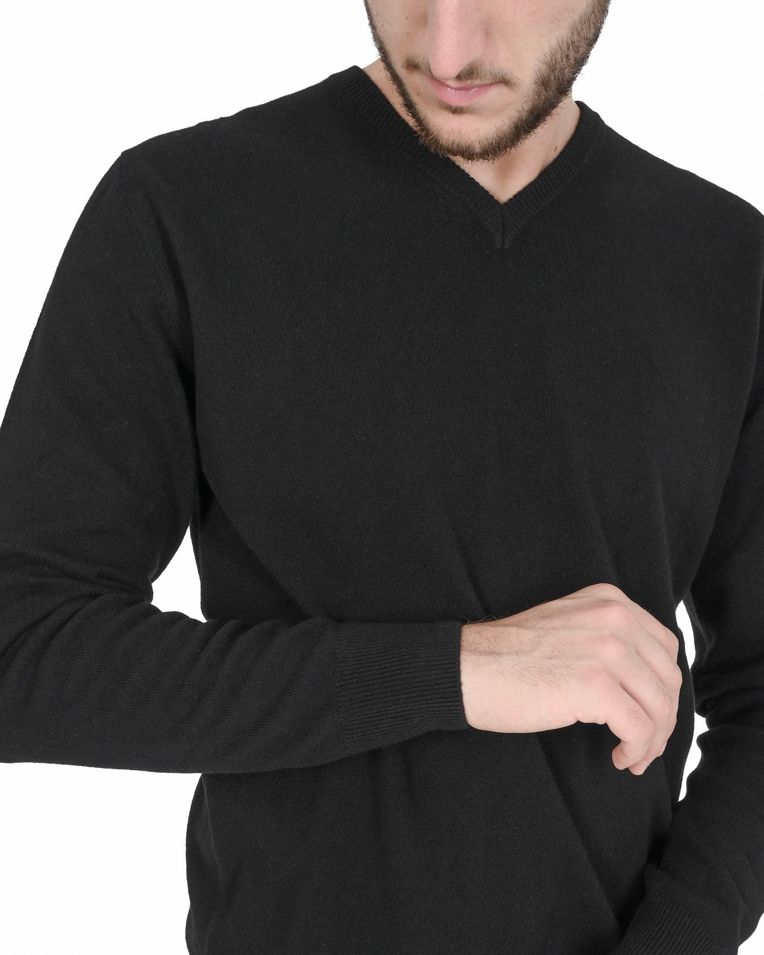 Crown of Edinburgh Cashmere Mens V Neck Sweater COE 0012 BLACK