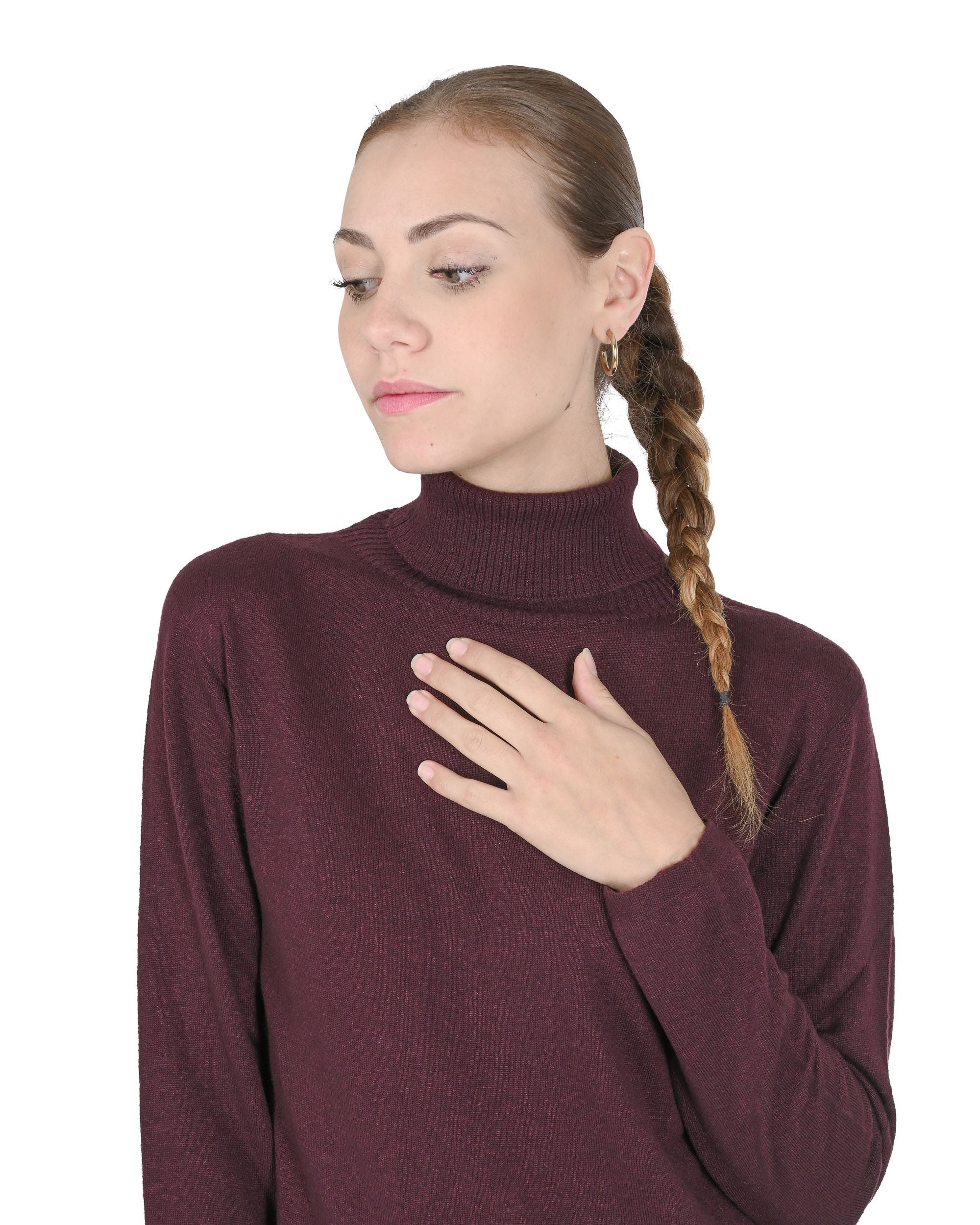 Crown of Edinburgh Cashmere Womens Turtleneck Sweater COE 0020 BURGUNDY