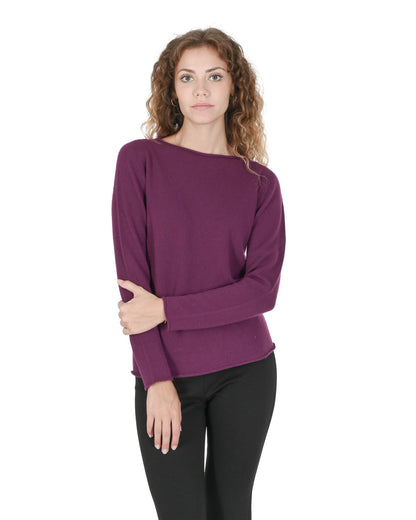 Crown of Edinburgh Cashmere Womens Boat Neck Sweater COE 0025 PURPLE