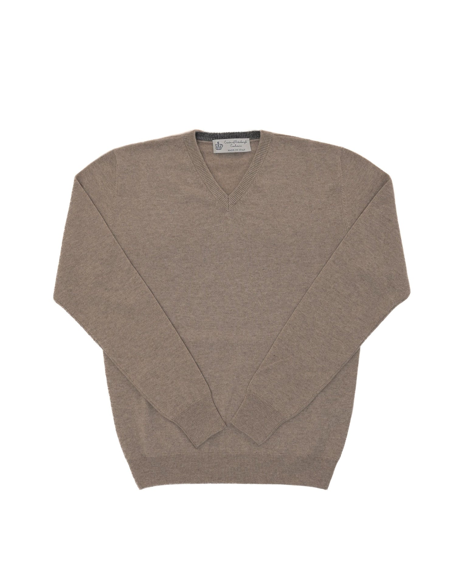 Crown of Edinburgh Cashmere Mens V Neck Sweater COE 0012 TAUPE