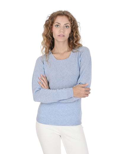 Crown of Edinburgh Cashmere Womens Square Neck Sweater COE 0024 LIGHT BLUE