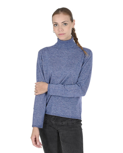 Crown of Edinburgh Cashmere Womens Turtleneck Sweater COE 0020 BLU MELANGE