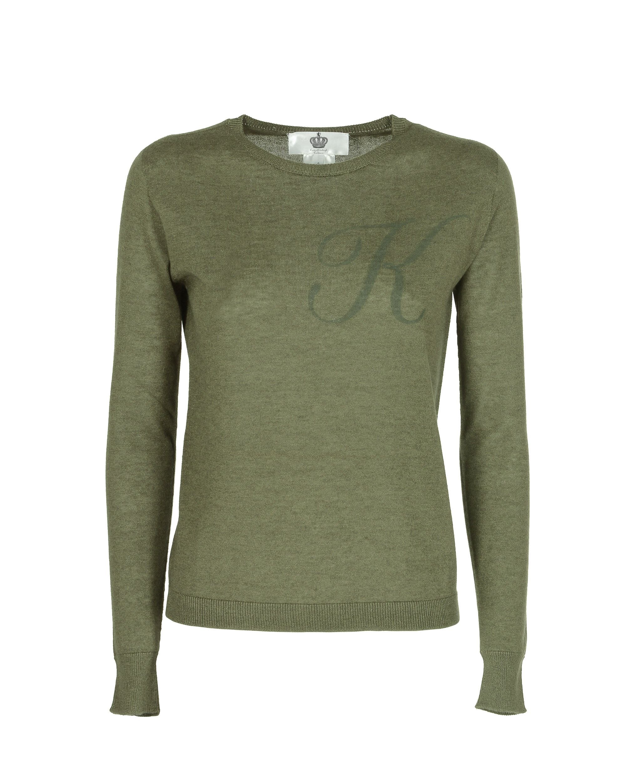 Crown of Edinburgh Cashmere Long Sleeve ART 004 GREEN LETTER K