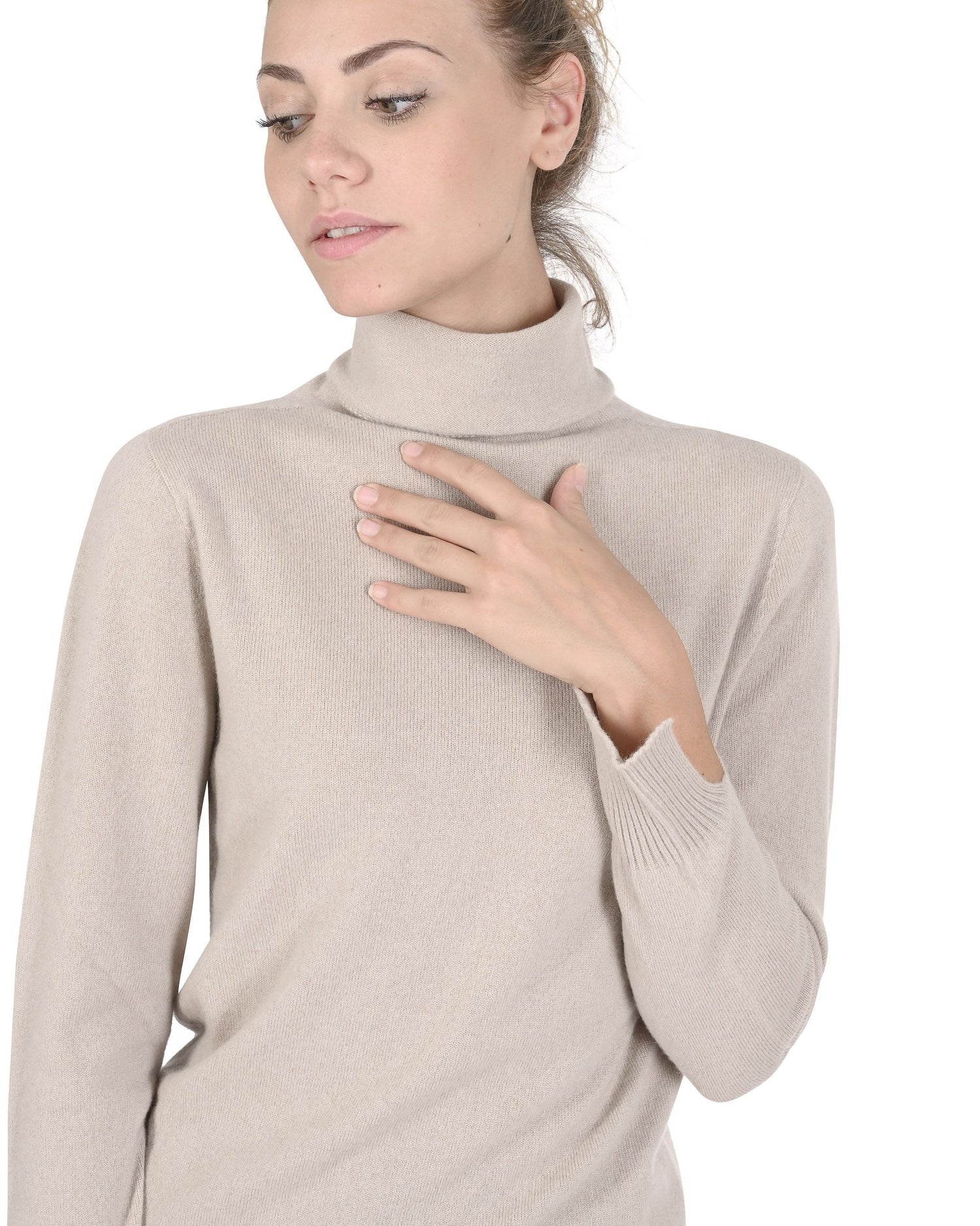 Crown of Edinburgh Cashmere Womens Turtleneck Sweater COE 0023 TAUPE