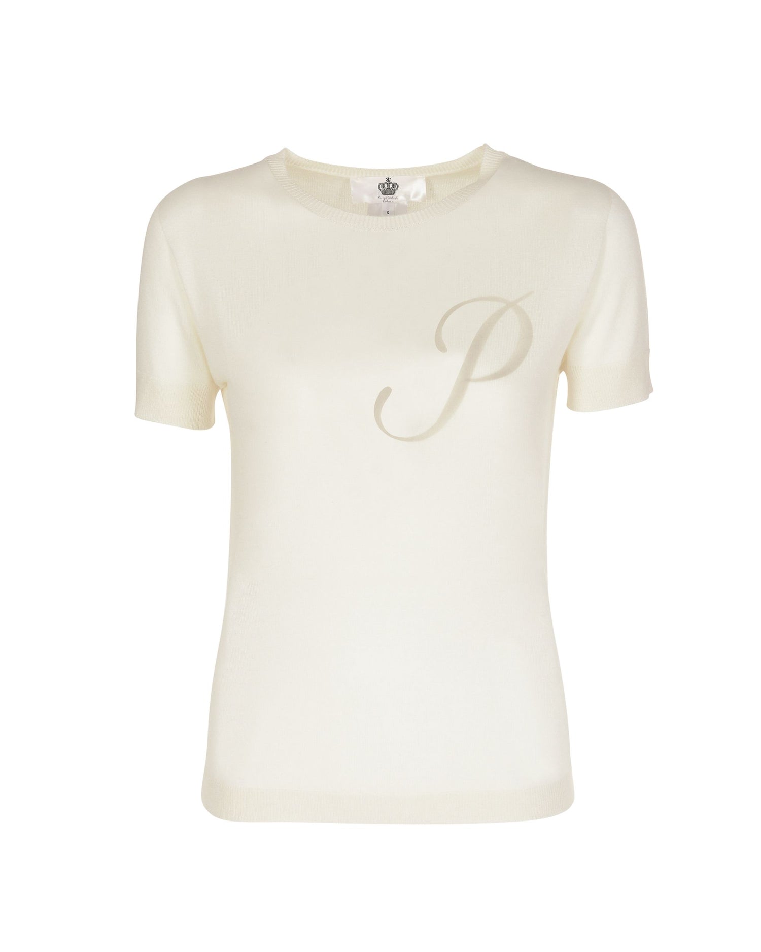 Crown of Edinburgh Cashmere Short Sleeve ART 003 IVORY LETTER P