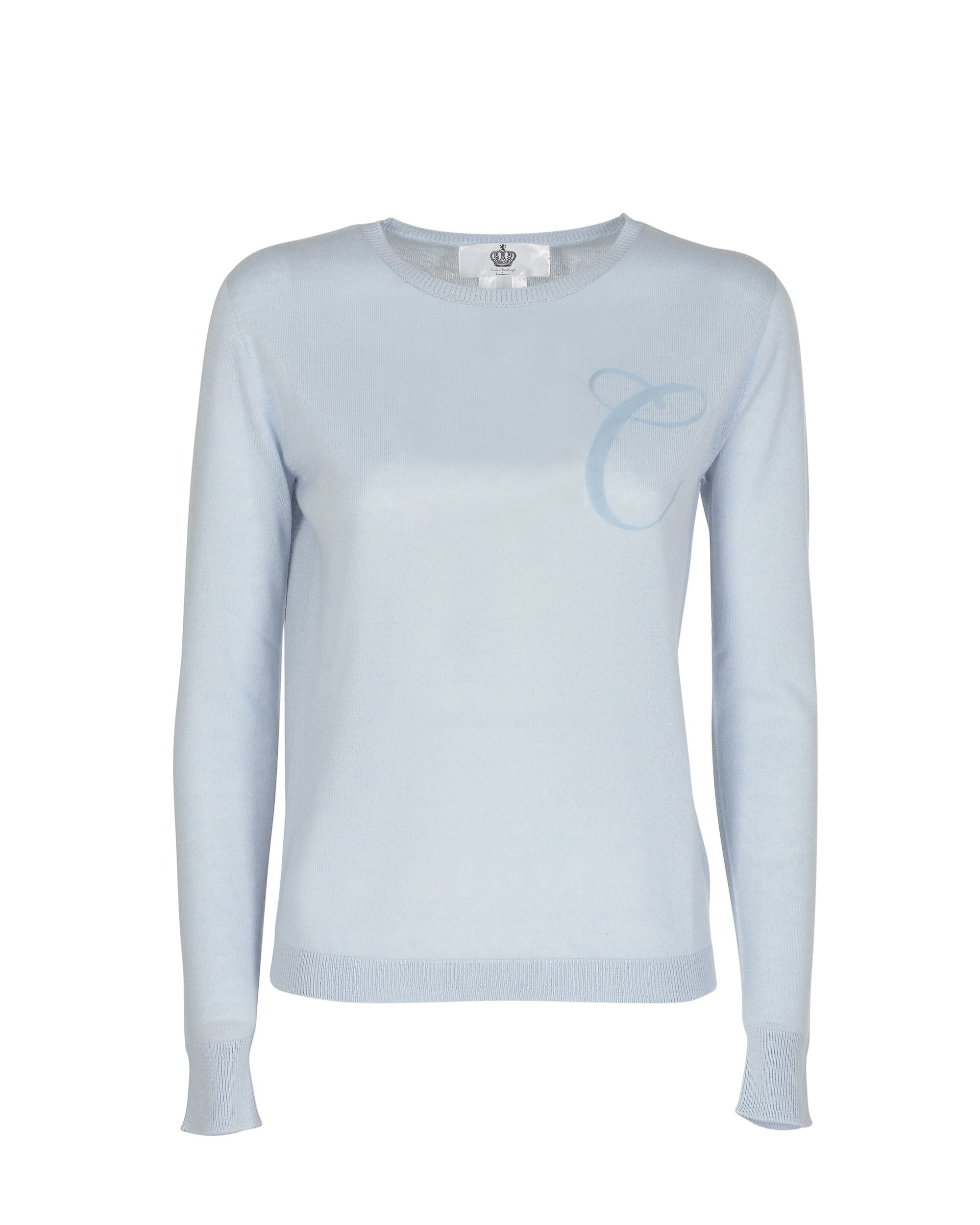 Crown of Edinburgh Cashmere Long Sleeve ART 004 LIGHT BLUE LETTER C