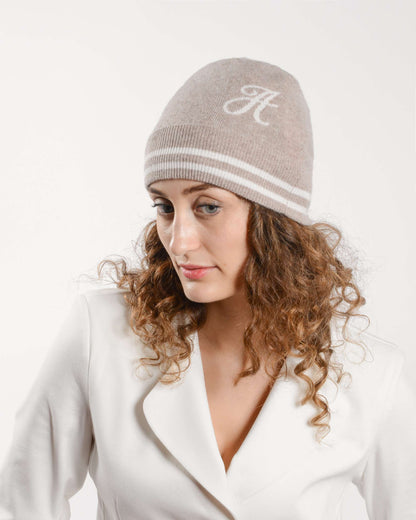 Crown of Edinburgh Cashmere Monogrammed Beanie BRUNTSFIELD CAMEL A