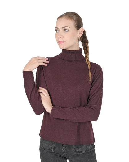 Crown of Edinburgh Cashmere Womens Turtleneck Sweater COE 0020 BURGUNDY