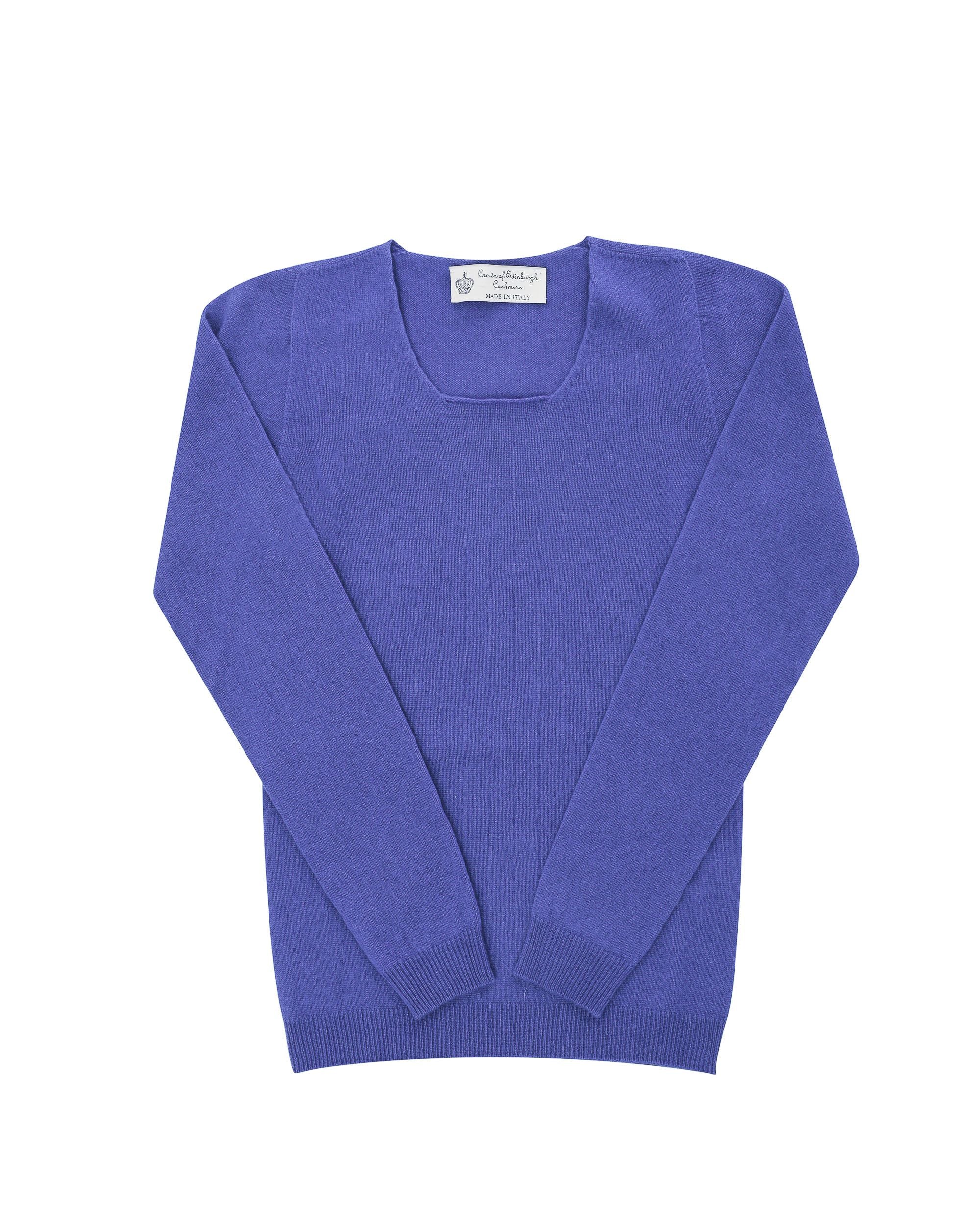 Crown of Edinburgh Cashmere Womens Square Neck Sweater COE 0024 ROYAL BLUE