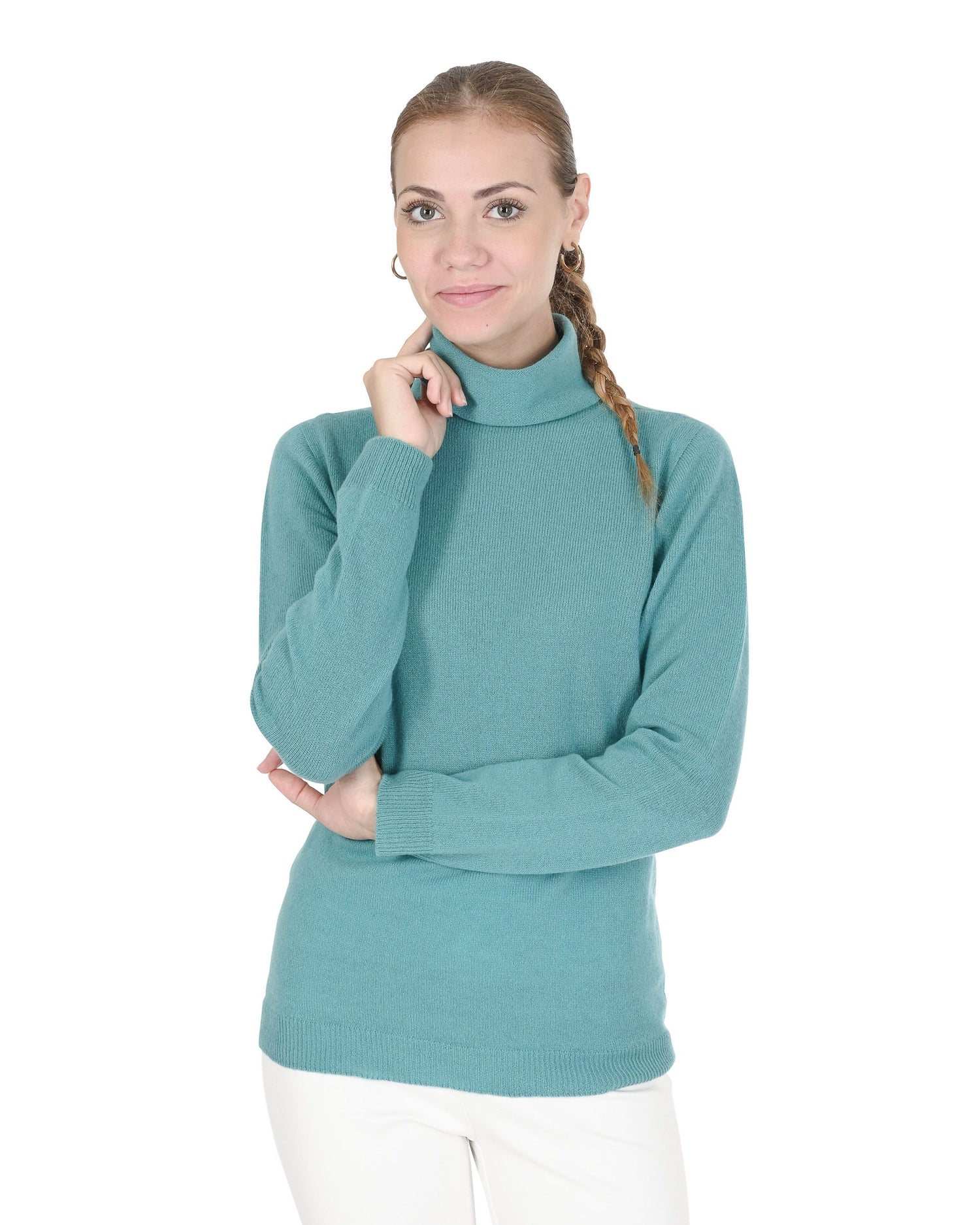 Crown of Edinburgh Cashmere Womens Turtleneck Sweater COE 005 JADE