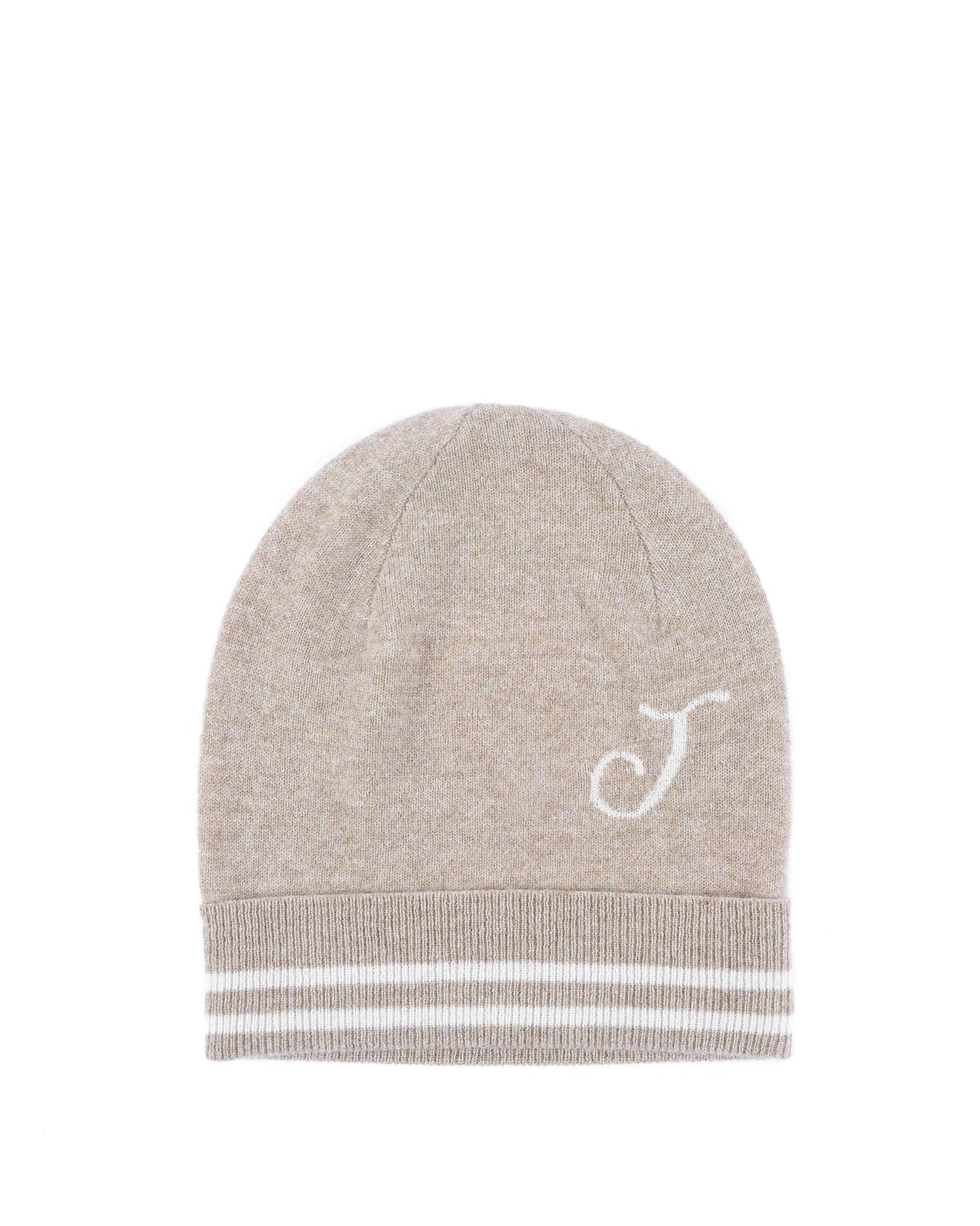 Crown of Edinburgh Cashmere Monogrammed Beanie BRUNTSFIELD CAMEL J