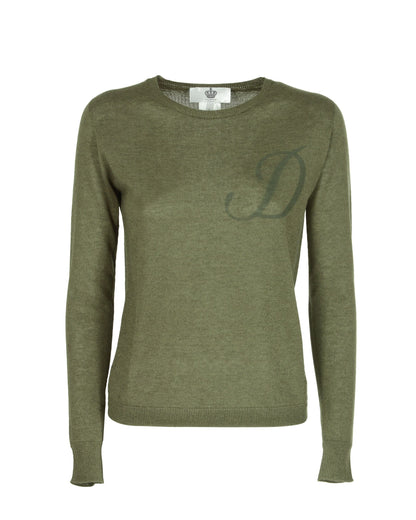 Crown of Edinburgh Cashmere Long Sleeve ART 004 GREEN LETTER D