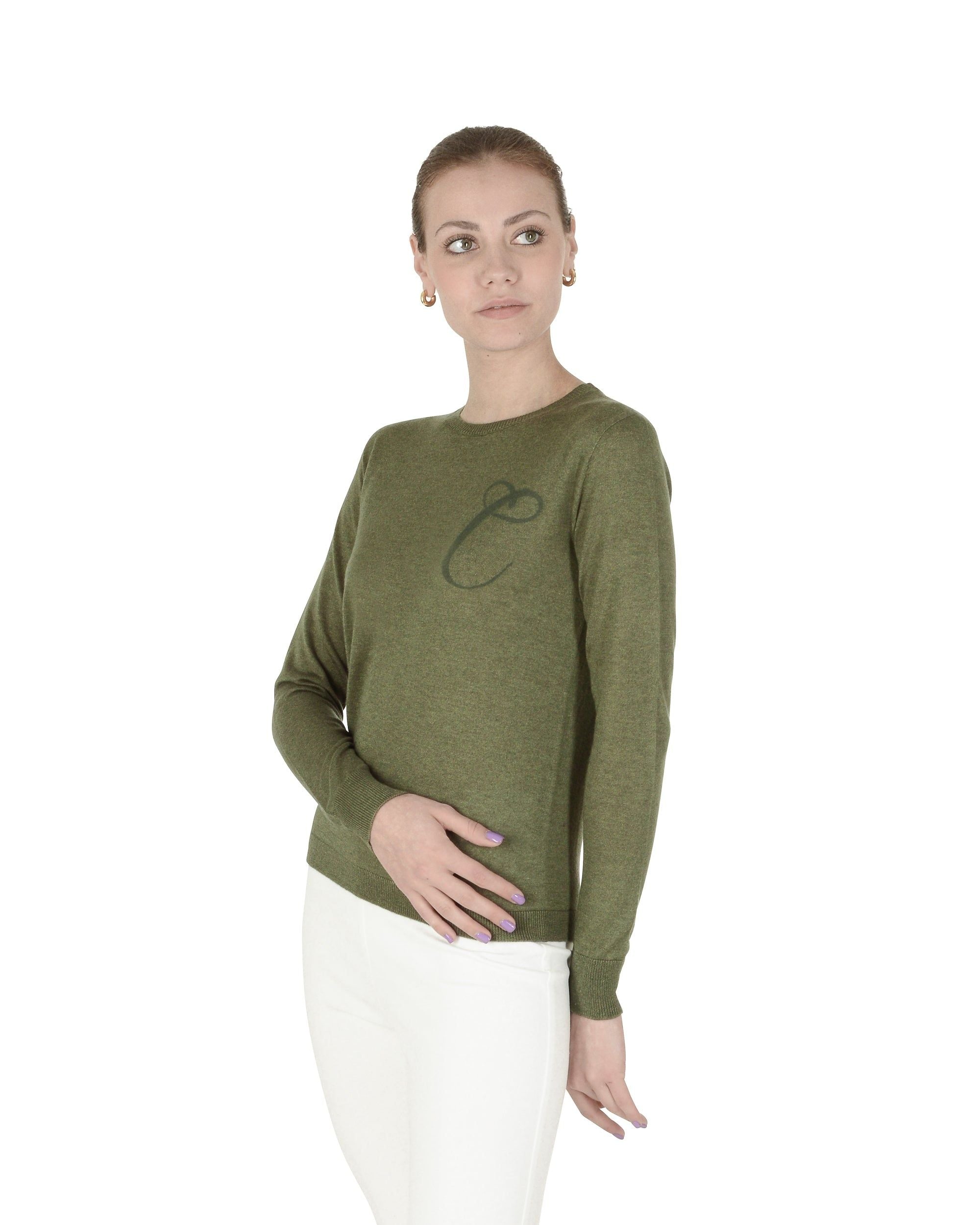 Crown of Edinburgh Cashmere Long Sleeve ART 004 GREEN LETTER C