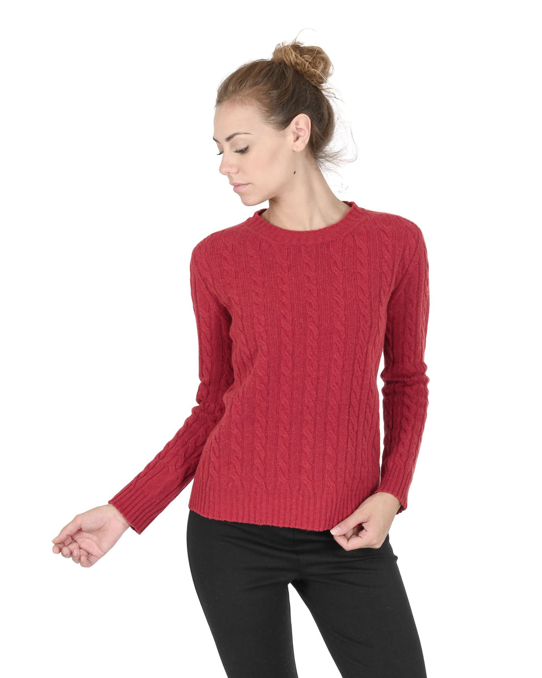 Crown of Edinburgh Cashmere Womens Round Neck Sweater COE 0033 RED