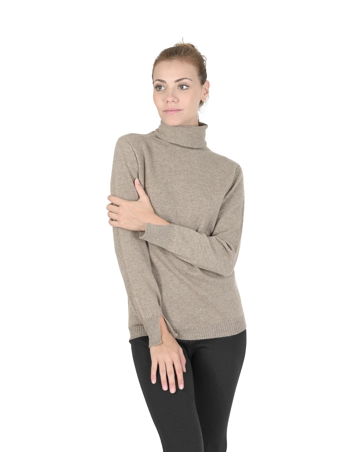 Crown of Edinburgh Cashmere Womens Turtleneck Sweater COE 0023 ECRU