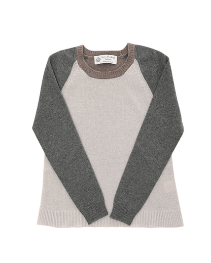 Crown of Edinburgh Cashmere Womens Round Neck Sweater COE 0016 GREY/BEIGE